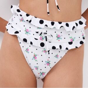For Love and Lemons Floral Polka Dot High-Waisted Bikini Bottom XXS